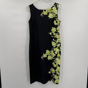 Maya Brooke Women's Sleeveless Green/Black Floral Midi Shift  Dress 8
